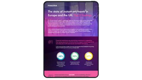 Image of tablet with cover slide of "The state of Instant Payments in Europe and the UK: Top 5 findings" infographic